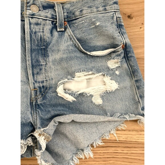 Levi's 501 Button Fly Cut Off Shorts Women's 27 Extreme Distress Bodycon Trashed - Picture 3 of 16